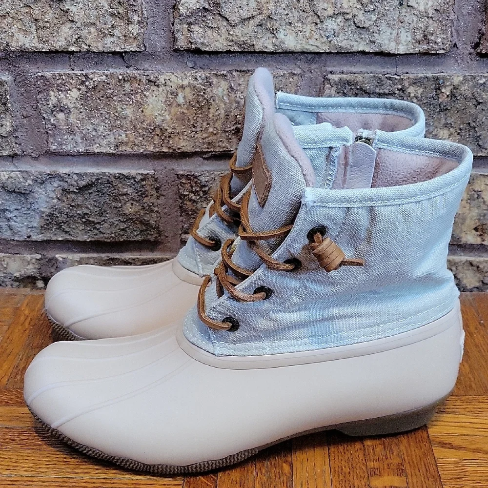 Sperry Women's Saltwater Waterproof Rubber Duck Boots Size 9.5 Beige and Gray